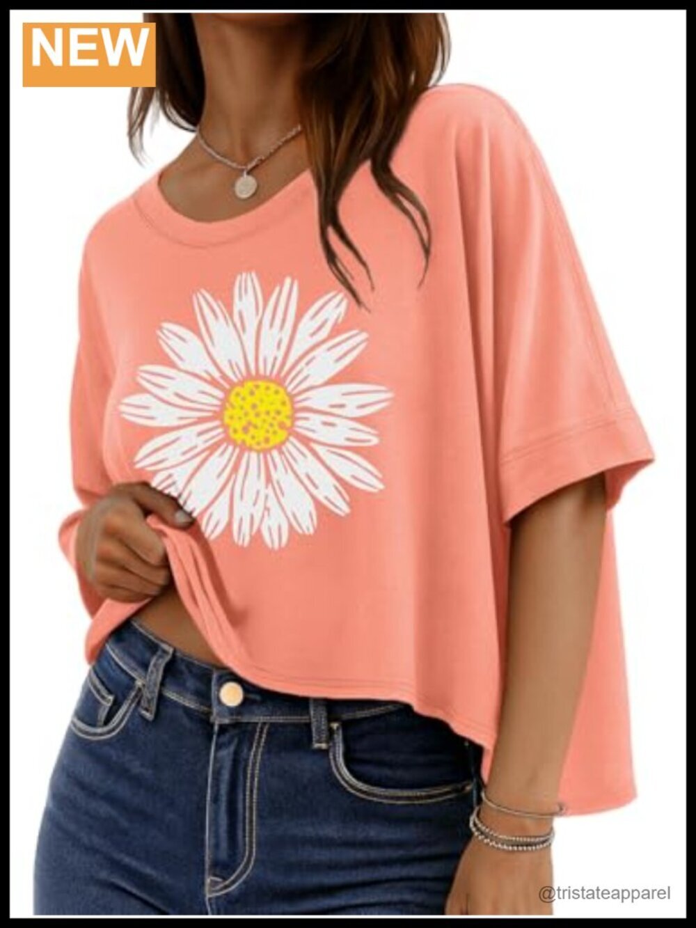 Oversized Graphic Crop Top - Short Sleeve Blouse